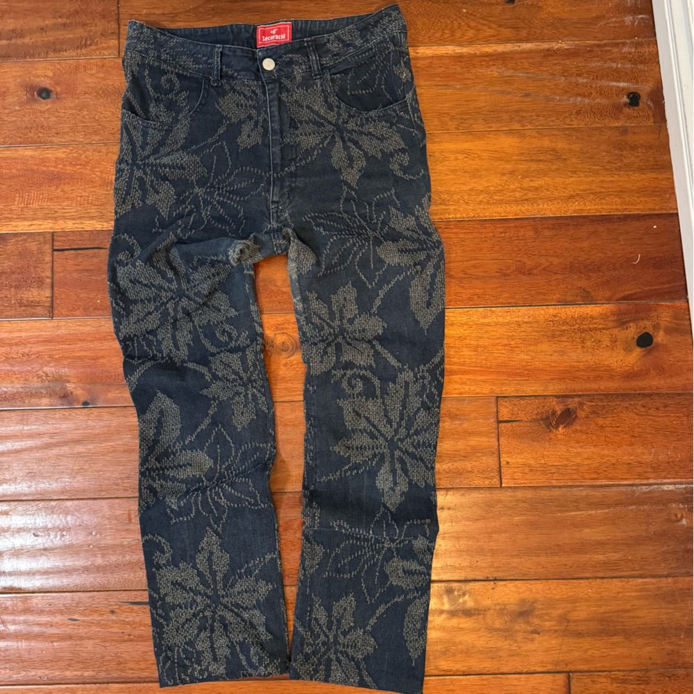 VTG Japan Brand +8 Securacid Embroidered Flowers Denim Pants, Japanese LL (US S)